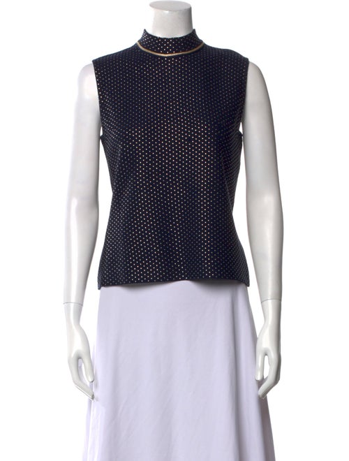 St. John Polka Dot Print Mock Neck Crop Top