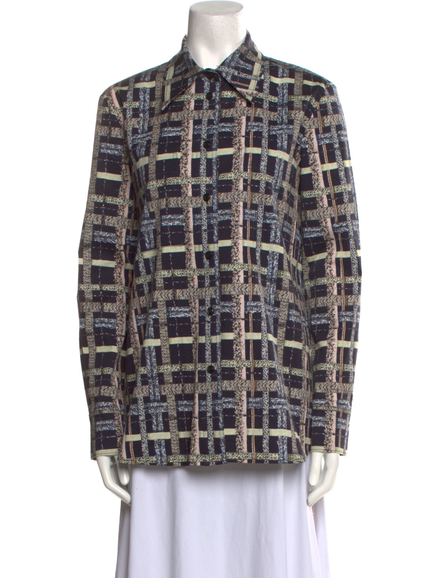 St. John Printed Long Sleeve Button-Up Top