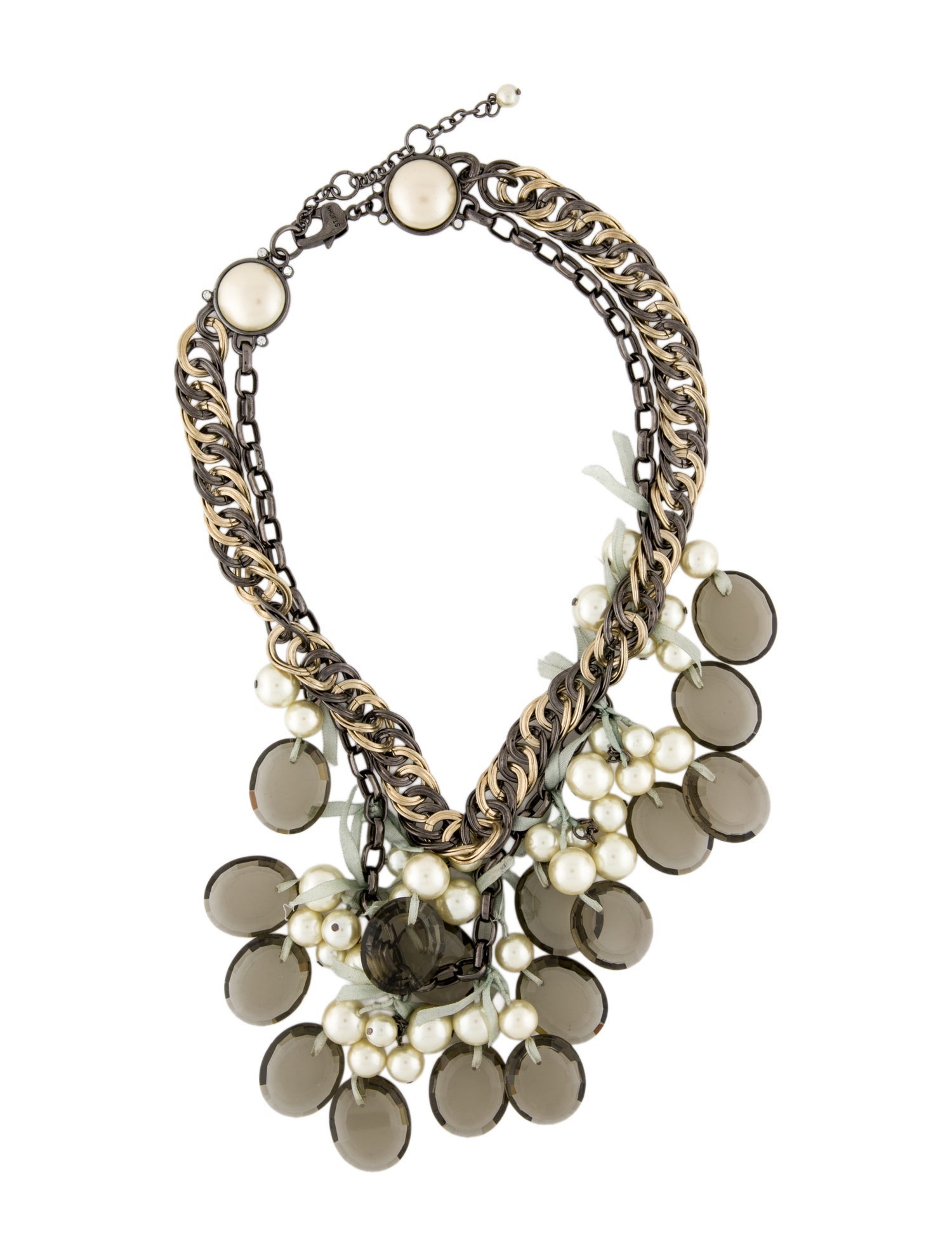 St. John Faux Pearl & Crystal Double Strand Necklace