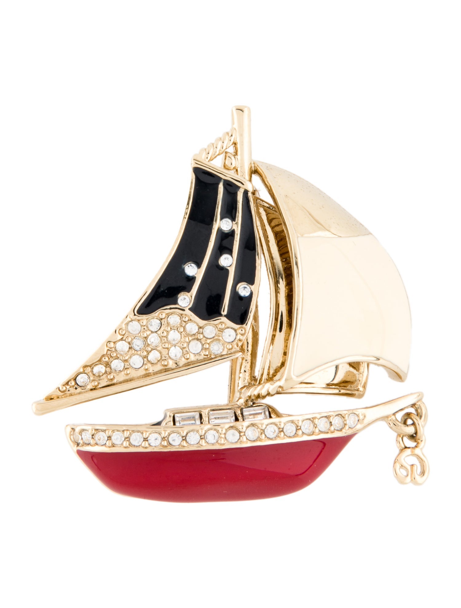 St. John Crystal & Enamel Boat Brooch