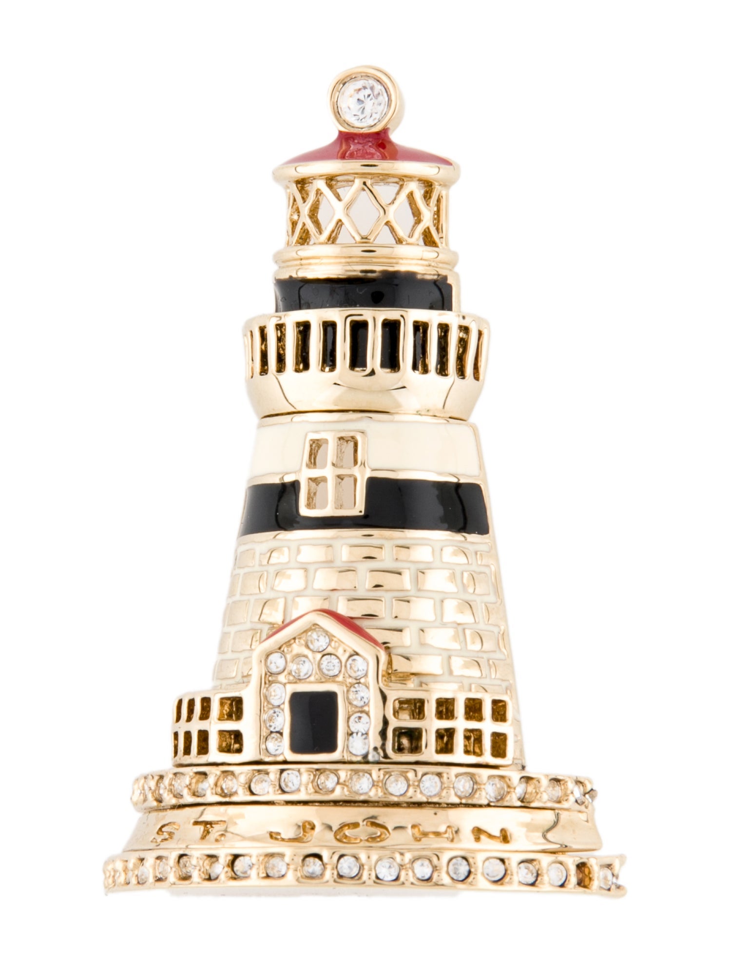 St. John Crystal & Enamel Lighthouse Brooch