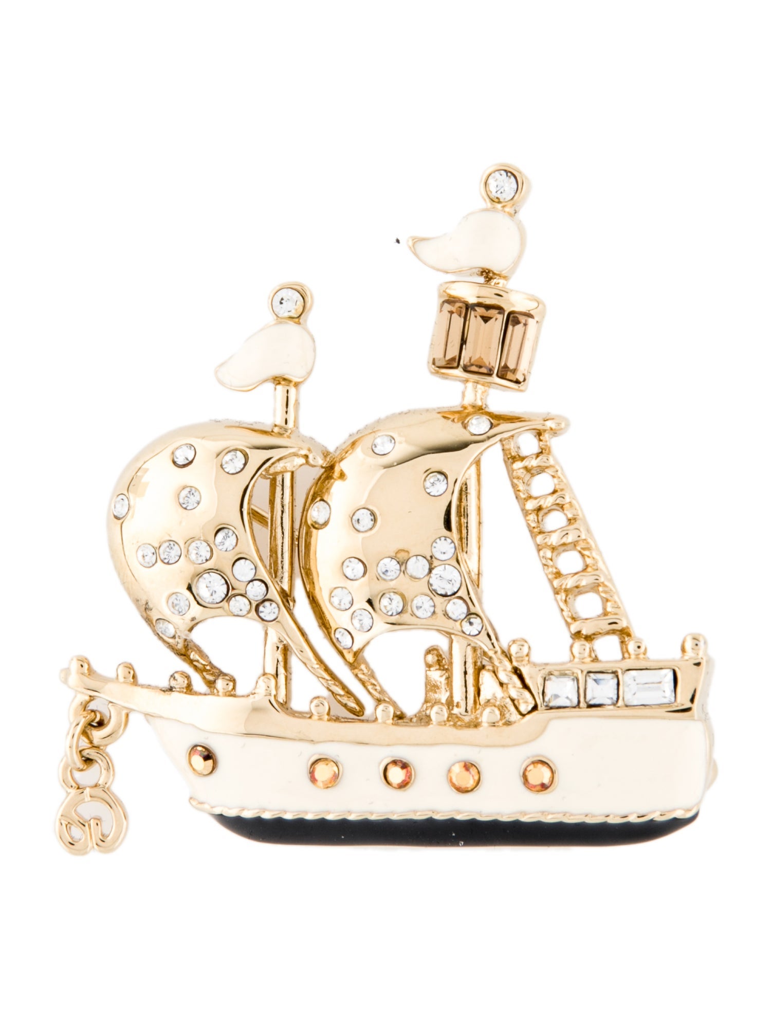 St. John Crystal & Enamel Ship Brooch