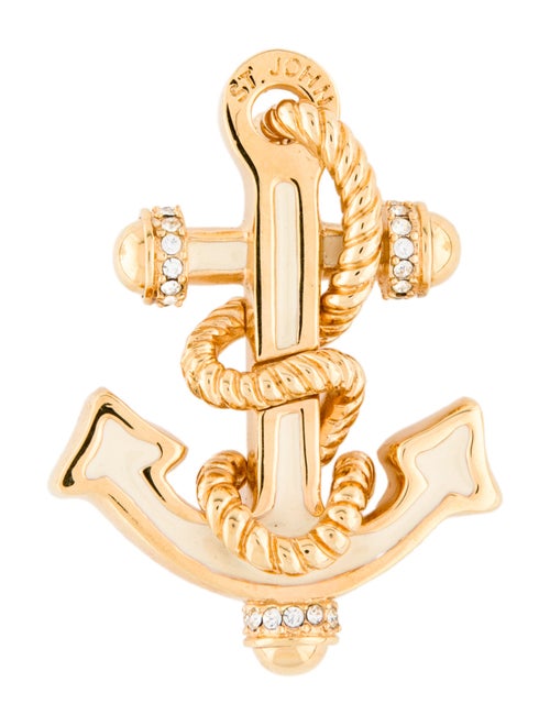 St. John Crystal & Enamel Anchor Pin Brooch