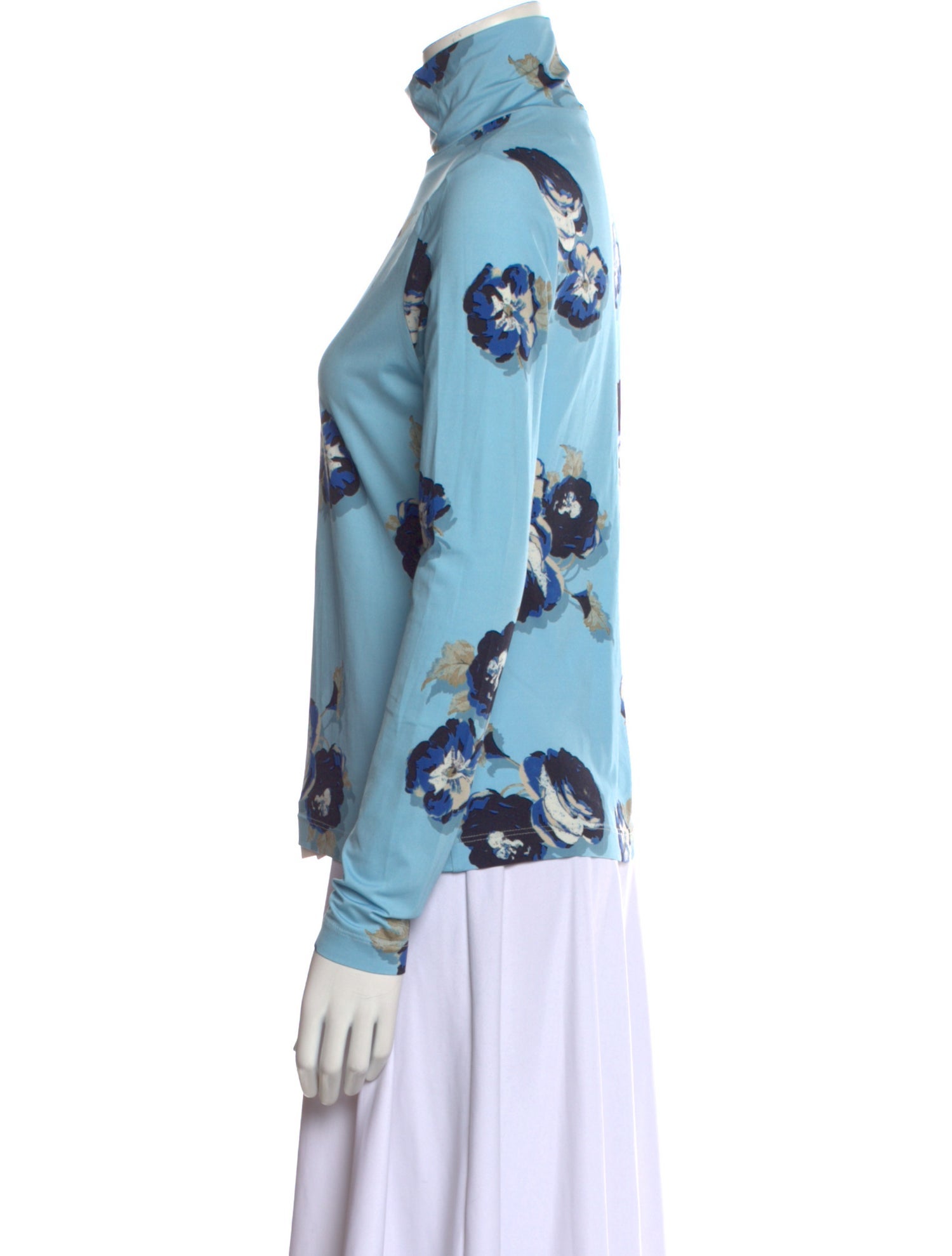 St. John Floral Print Turtleneck Sweatshirt