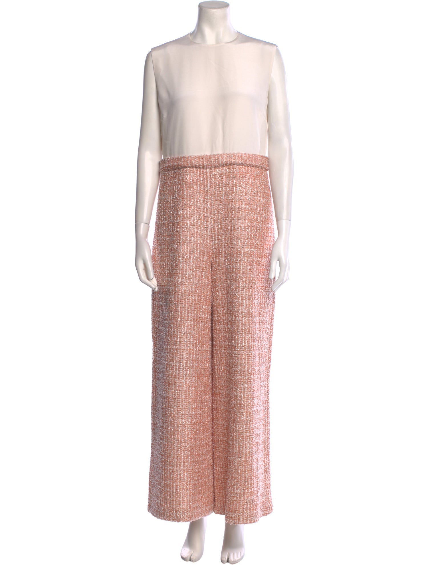 St. John Tweed Pattern Crew Neck Jumpsuit