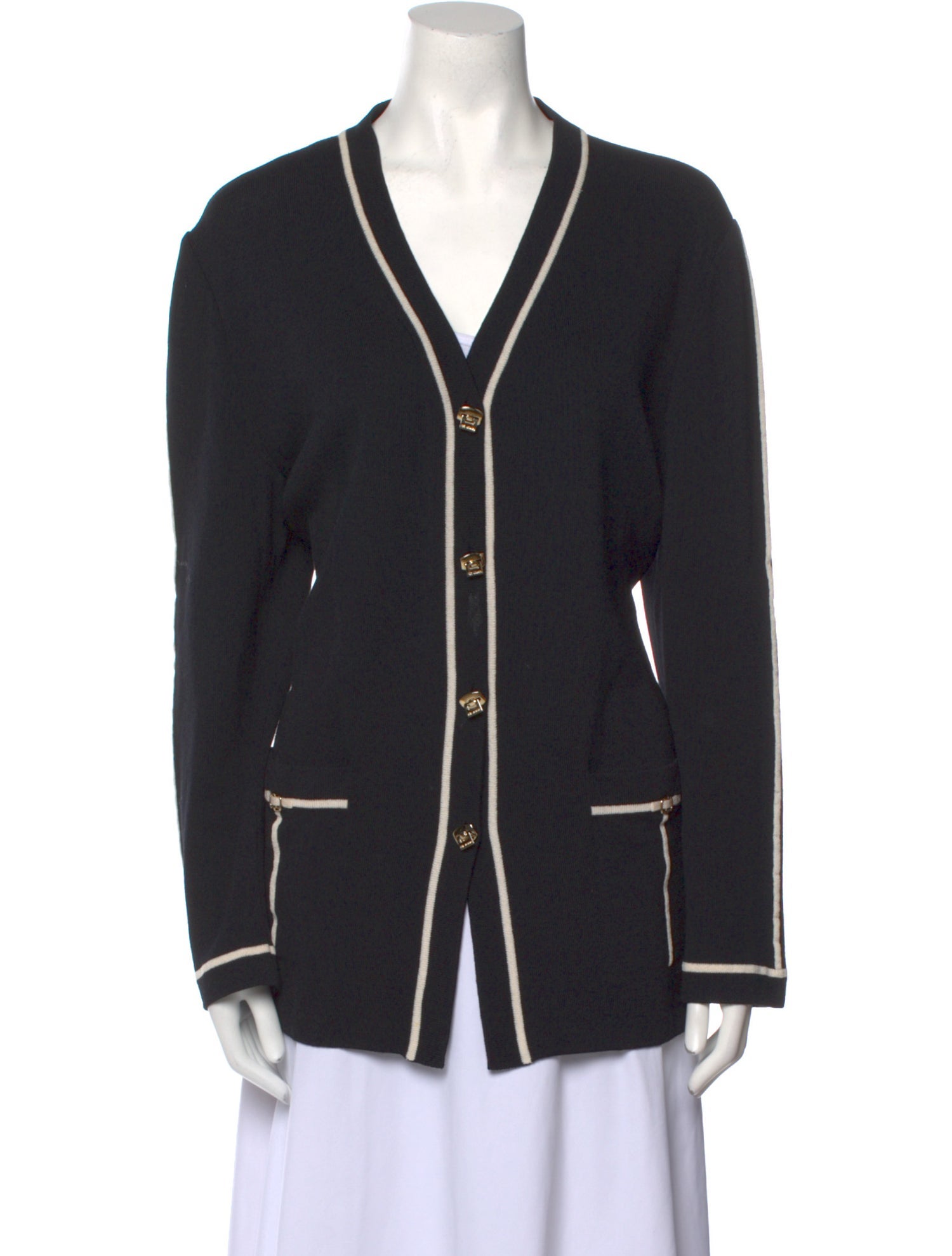 St. John Striped V-Neck Sweater