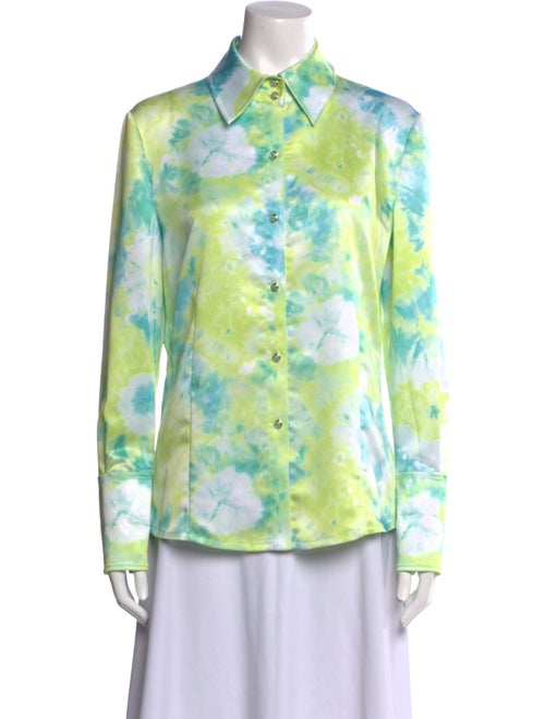 St. John Floral Print Long Sleeve Button-Up Top