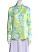 St. John Floral Print Long Sleeve Button-Up Top