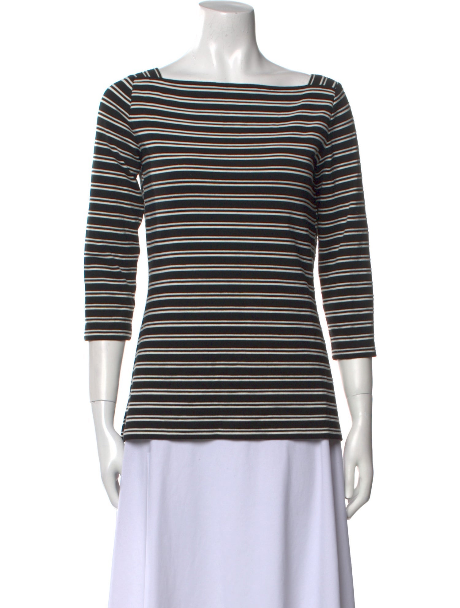 St. John Striped Square Neckline Top