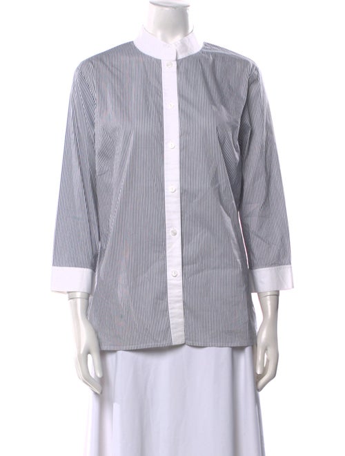 St. John Striped Mock Neck Button-Up Top