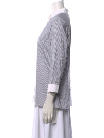 St. John Striped Mock Neck Button-Up Top