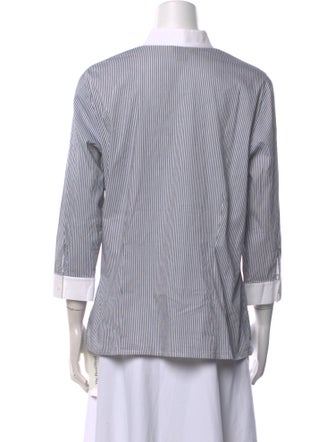 St. John Striped Mock Neck Button-Up Top