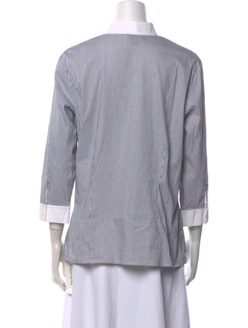 St. John Striped Mock Neck Button-Up Top