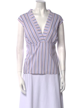 St. John Striped V-Neck Blouse