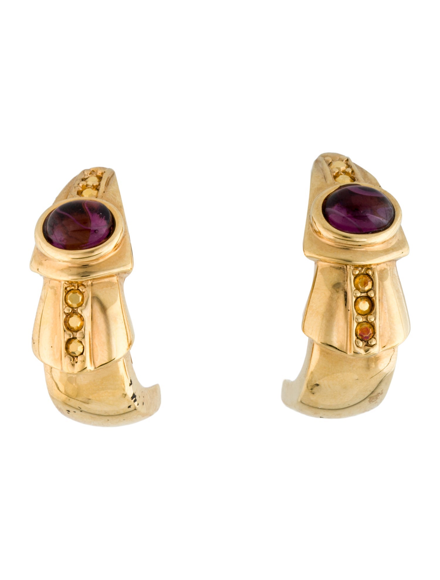 St. John Crystal & Purple Stone Clip On Huggie Earrings