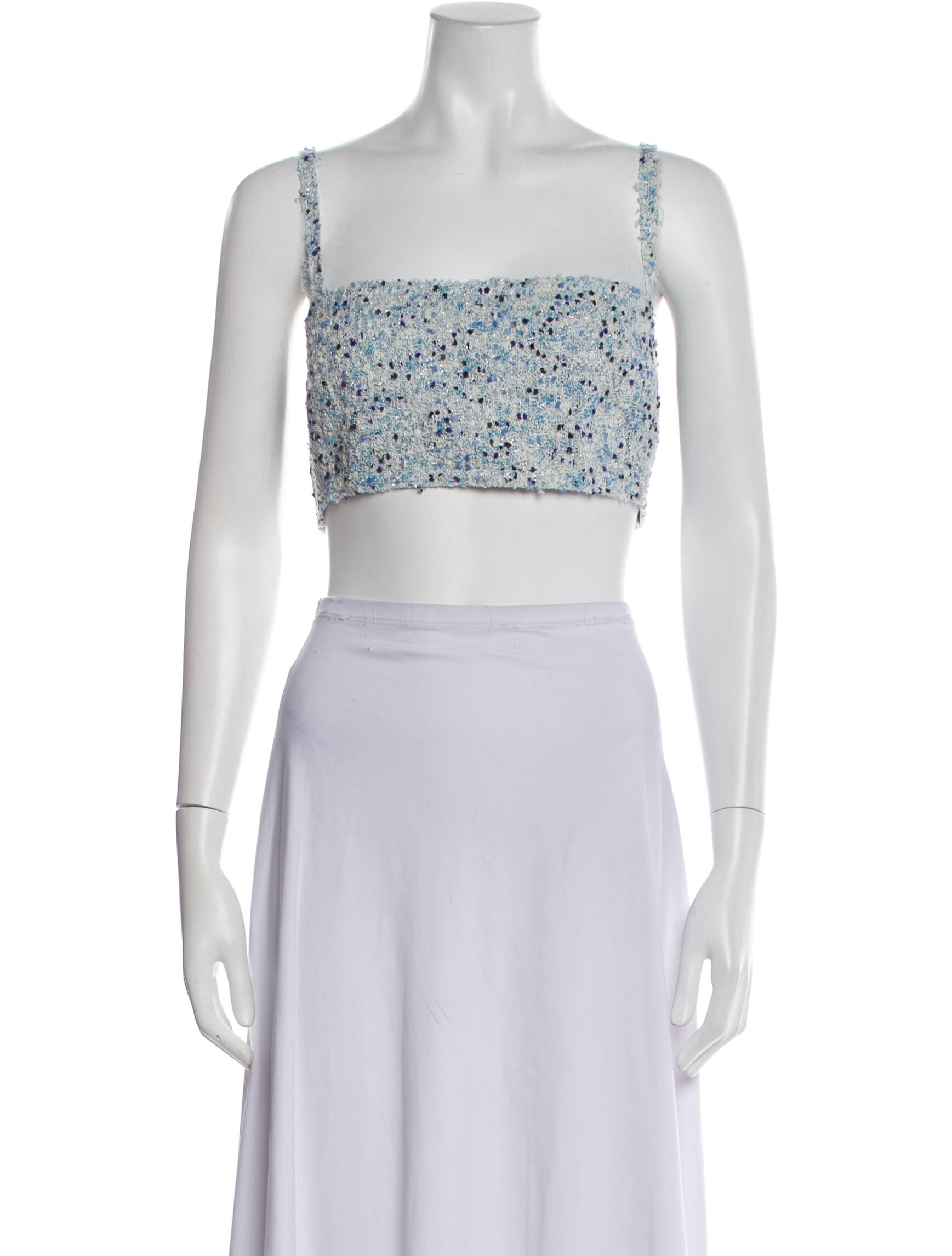 St. John Tweed Pattern Square Neckline Crop Top