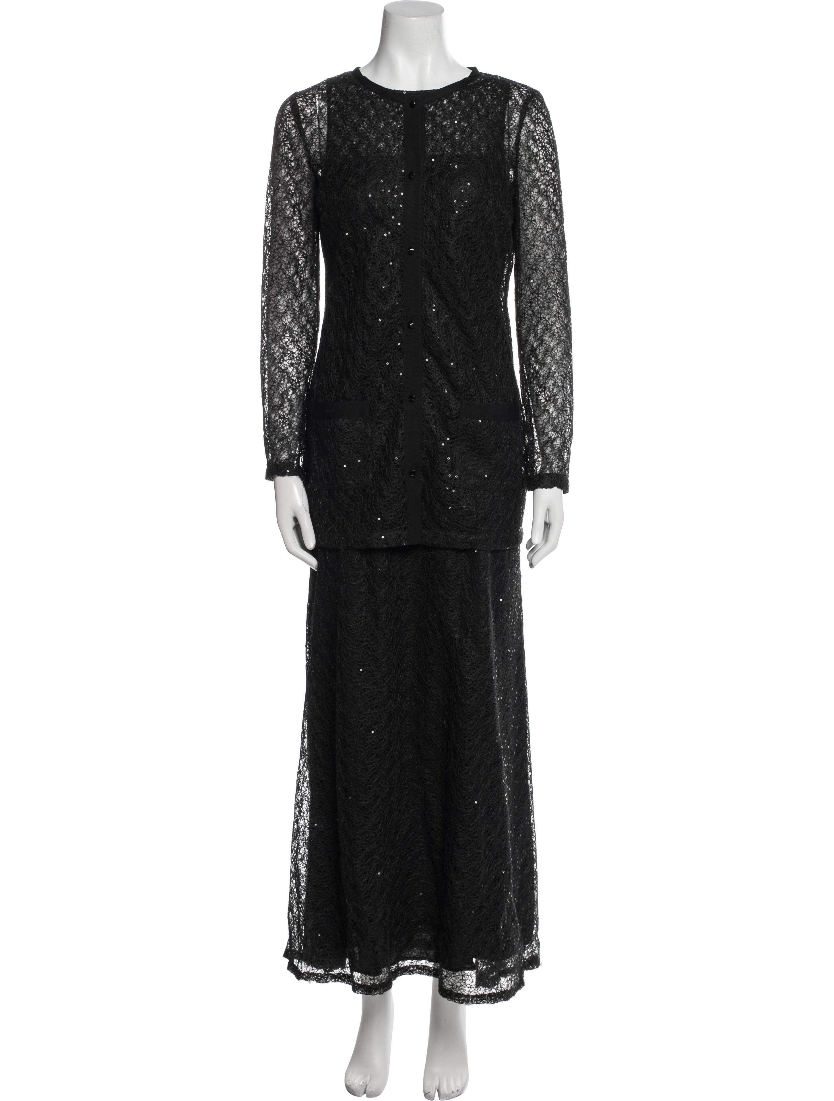 St. John Lace Pattern Mesh Accents Dress Set