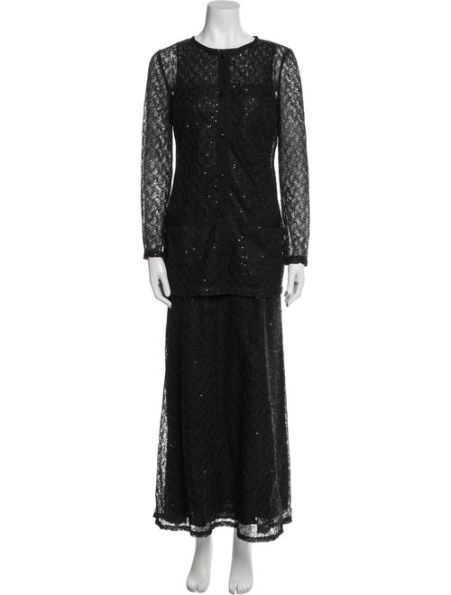 St. John Lace Pattern Mesh Accents Dress Set