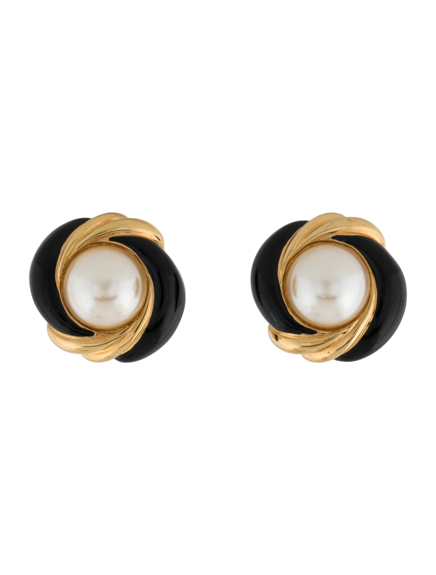 St. John Faux Pearl & Enamel Clip-On Earrings
