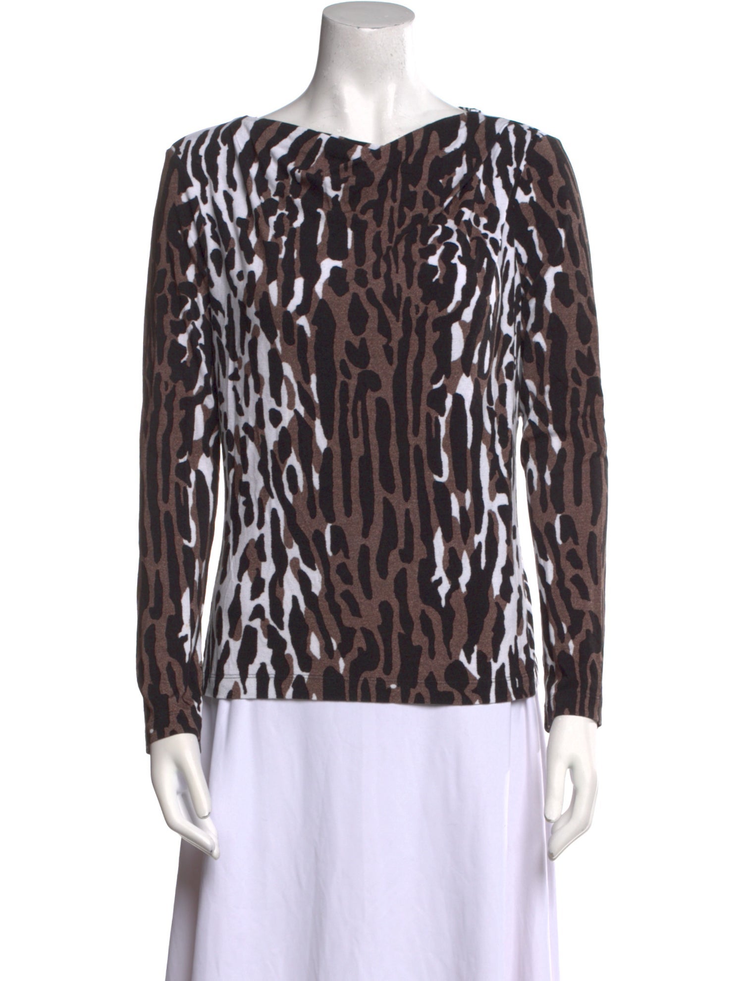 St. John Animal Print Bateau Neckline Top