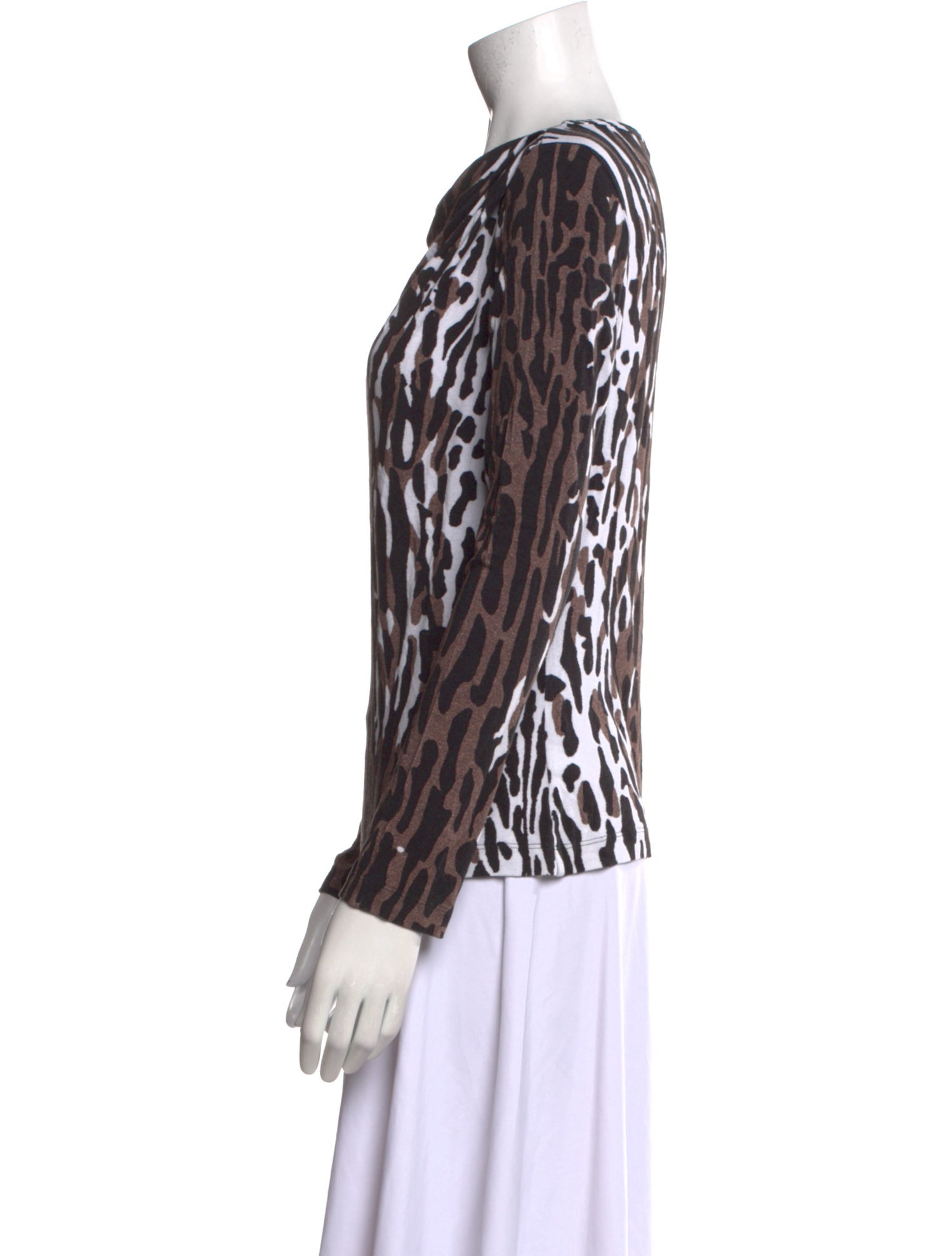 St. John Animal Print Bateau Neckline Top