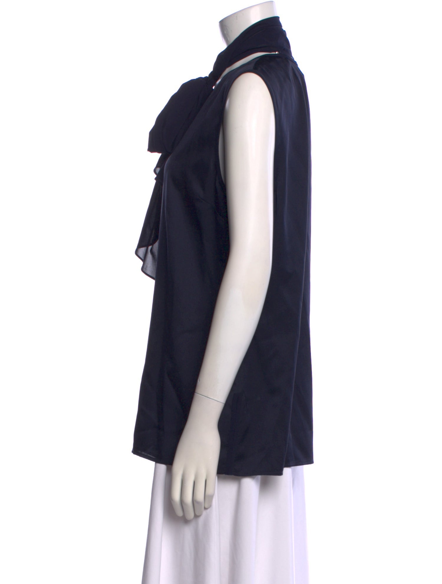 St. John Silk Tie Neck Button-Up Top