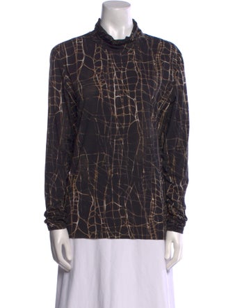 St. John Printed Mock Neck Button-Up Top