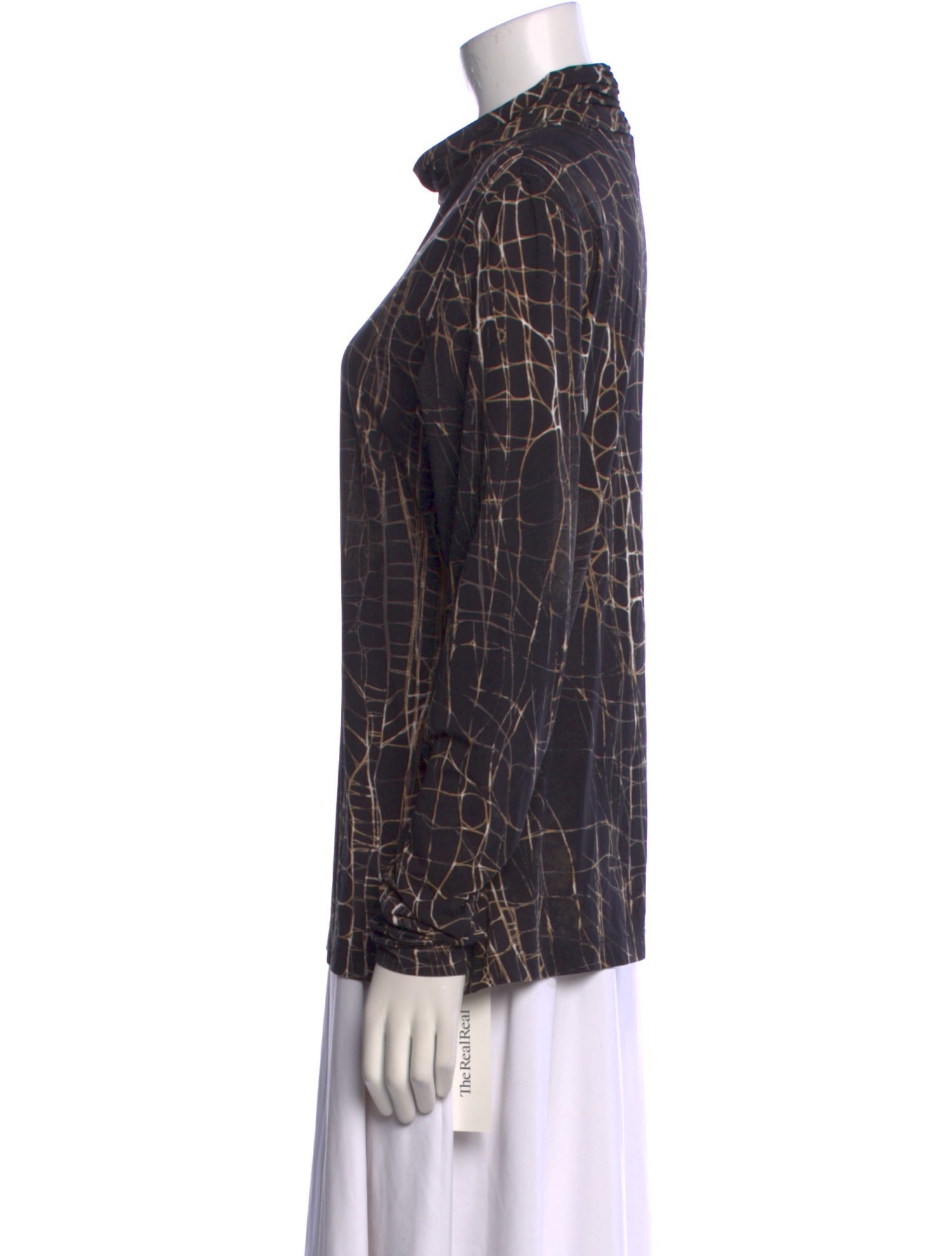 St. John Printed Mock Neck Button-Up Top