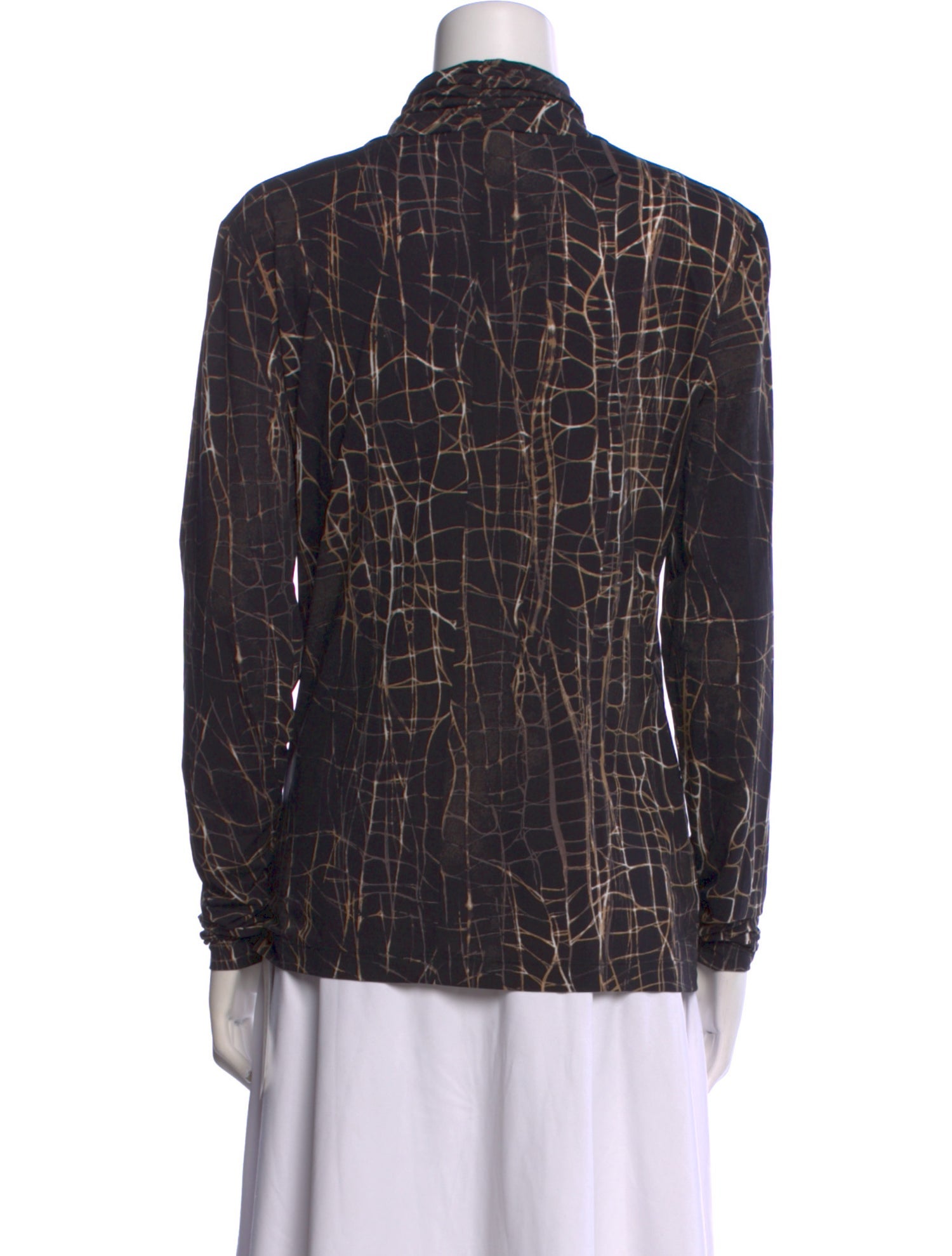 St. John Printed Mock Neck Button-Up Top