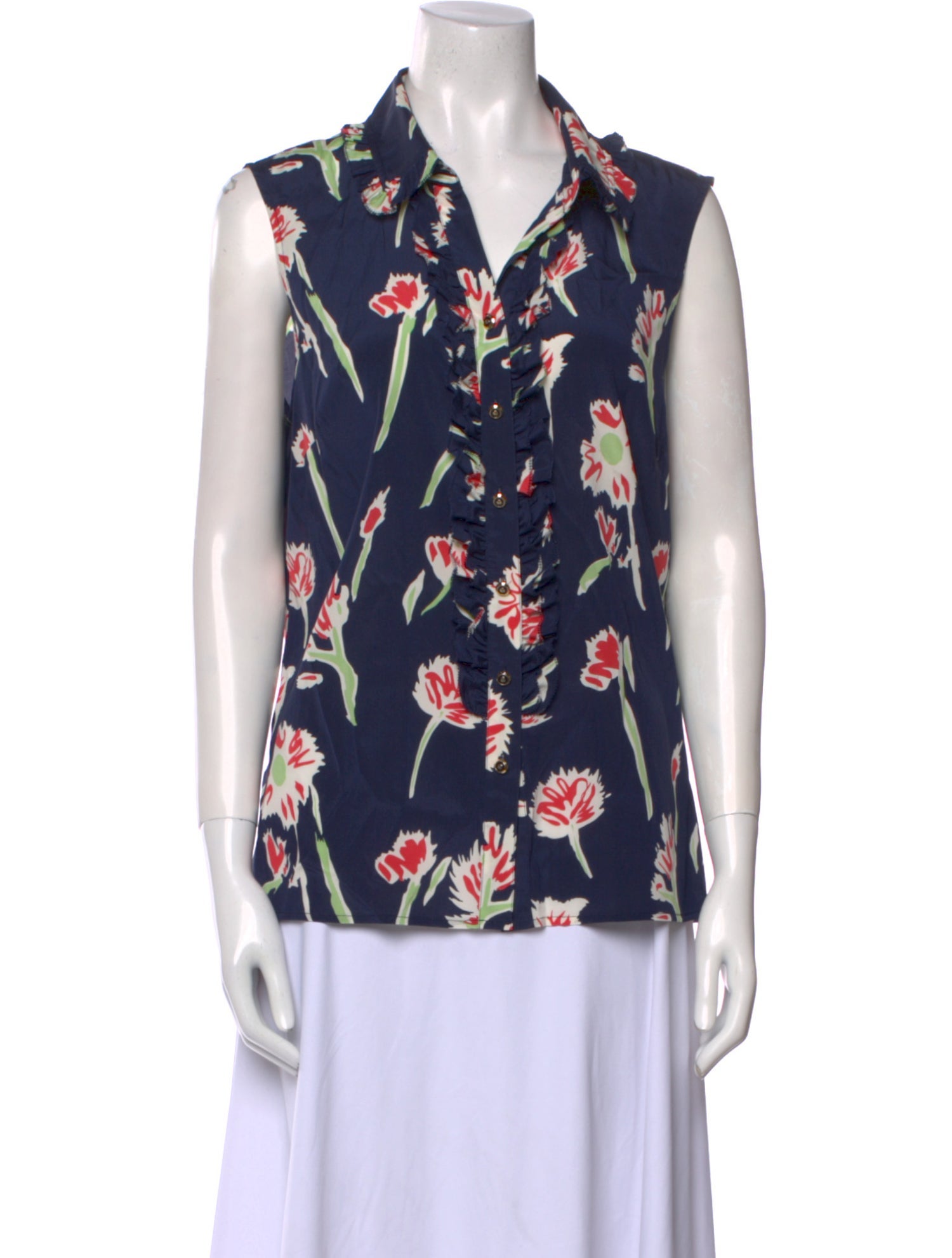 St. John Silk Floral Print Button-Up Top