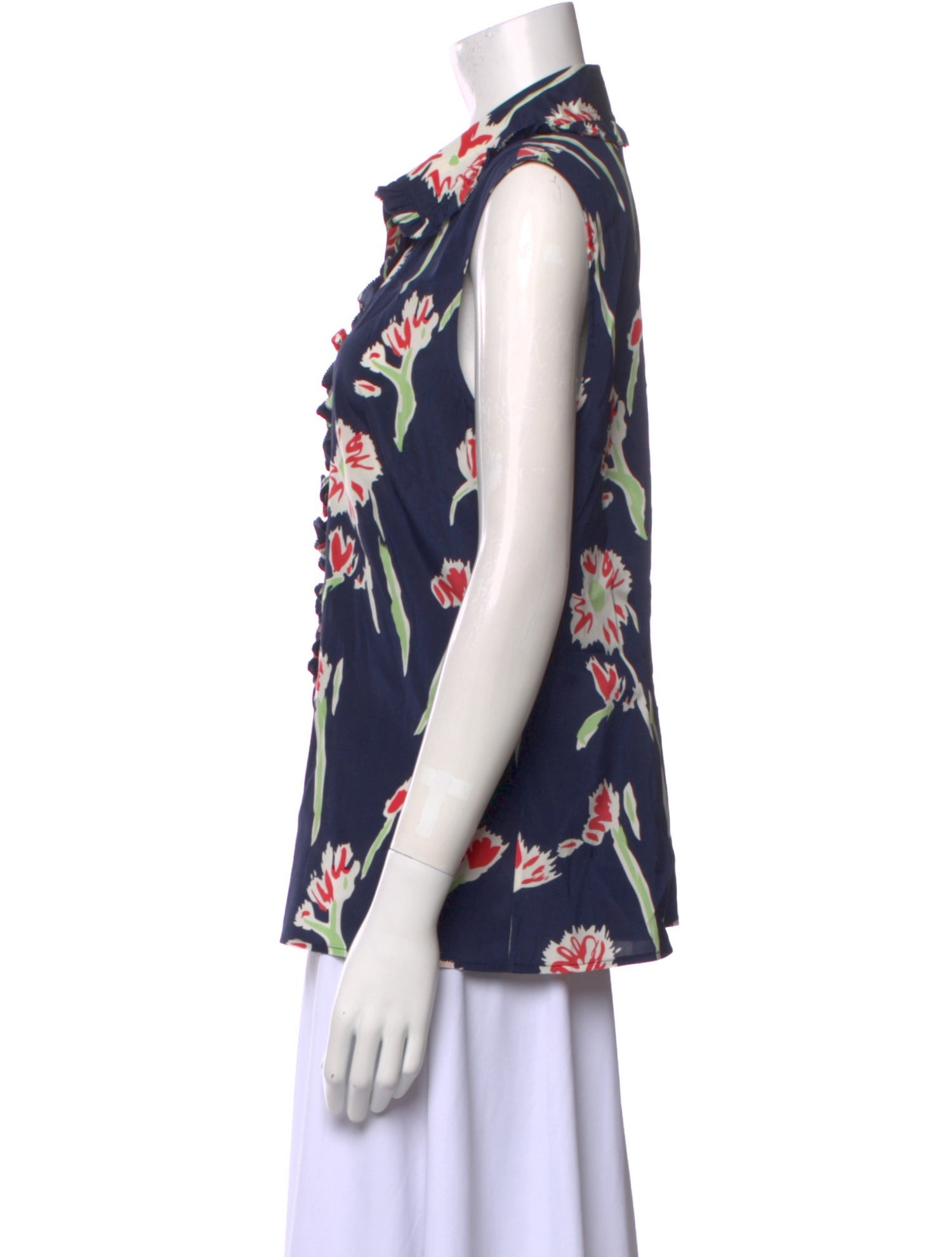 St. John Silk Floral Print Button-Up Top