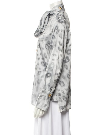 St. John Animal Print Mock Neck Button-Up Top