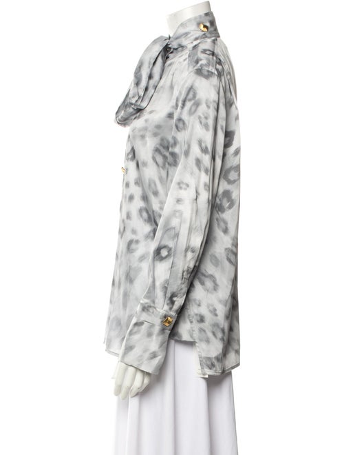 St. John Animal Print Mock Neck Button-Up Top