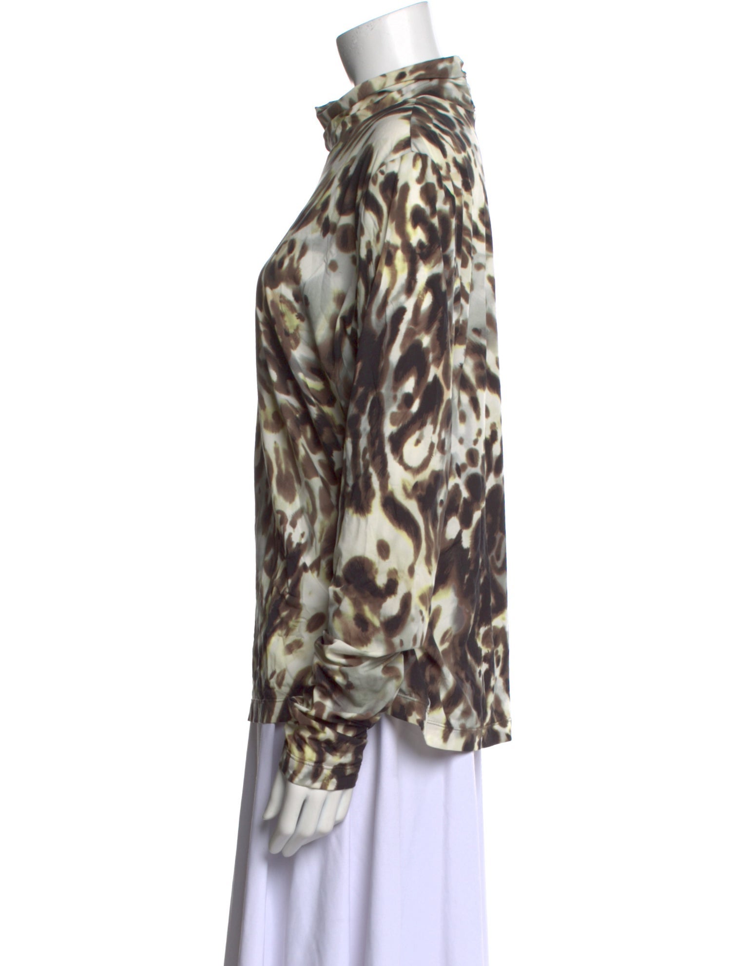 St. John Animal Print Mock Neck Blouse