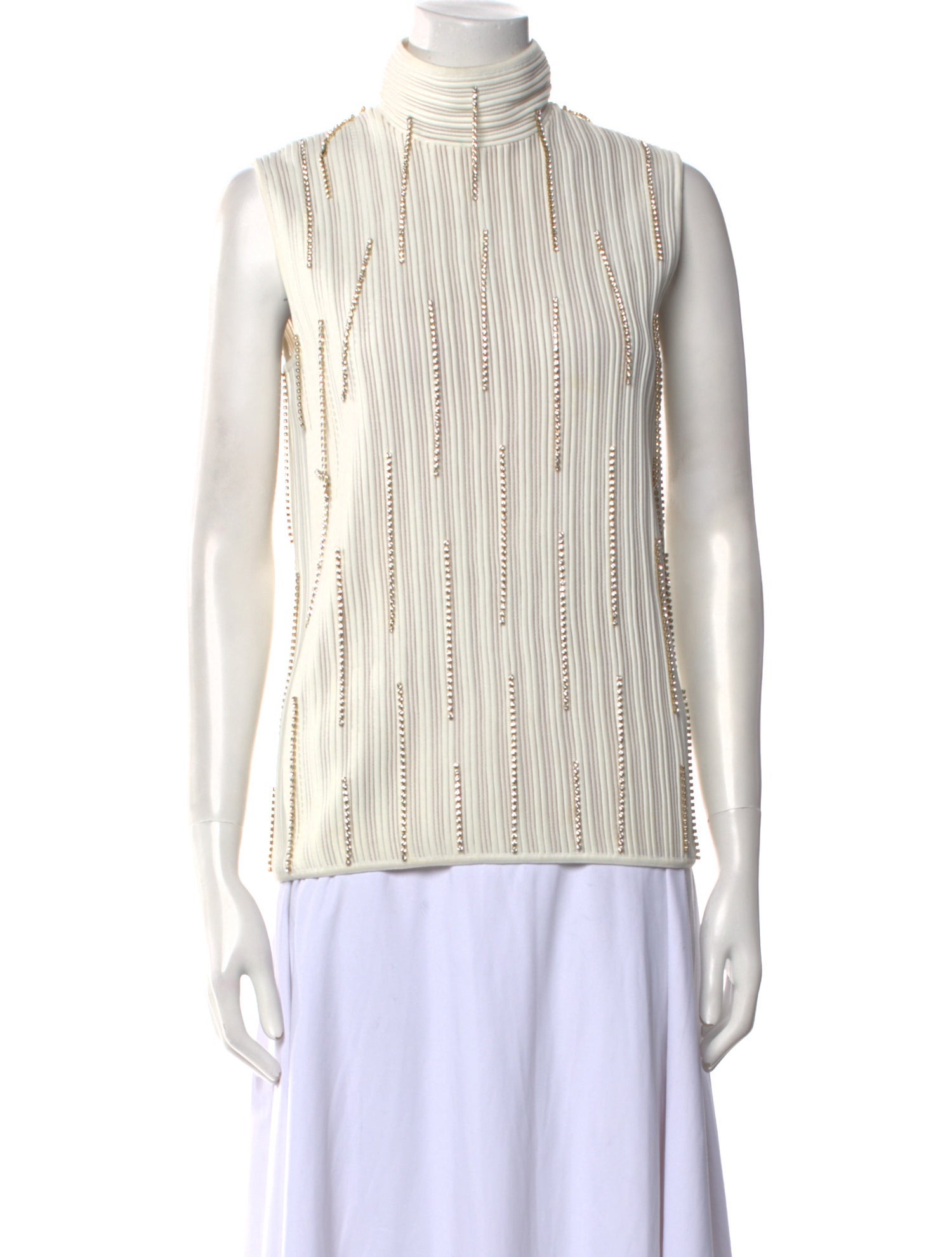 St. John Striped Mock Neck Top