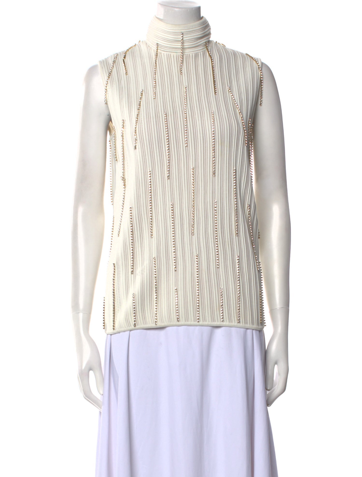 St. John Striped Mock Neck Top