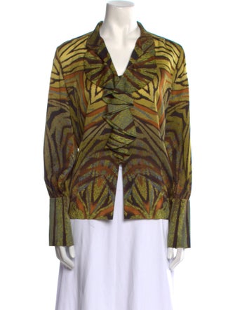 St. John Silk Printed Button-Up Top