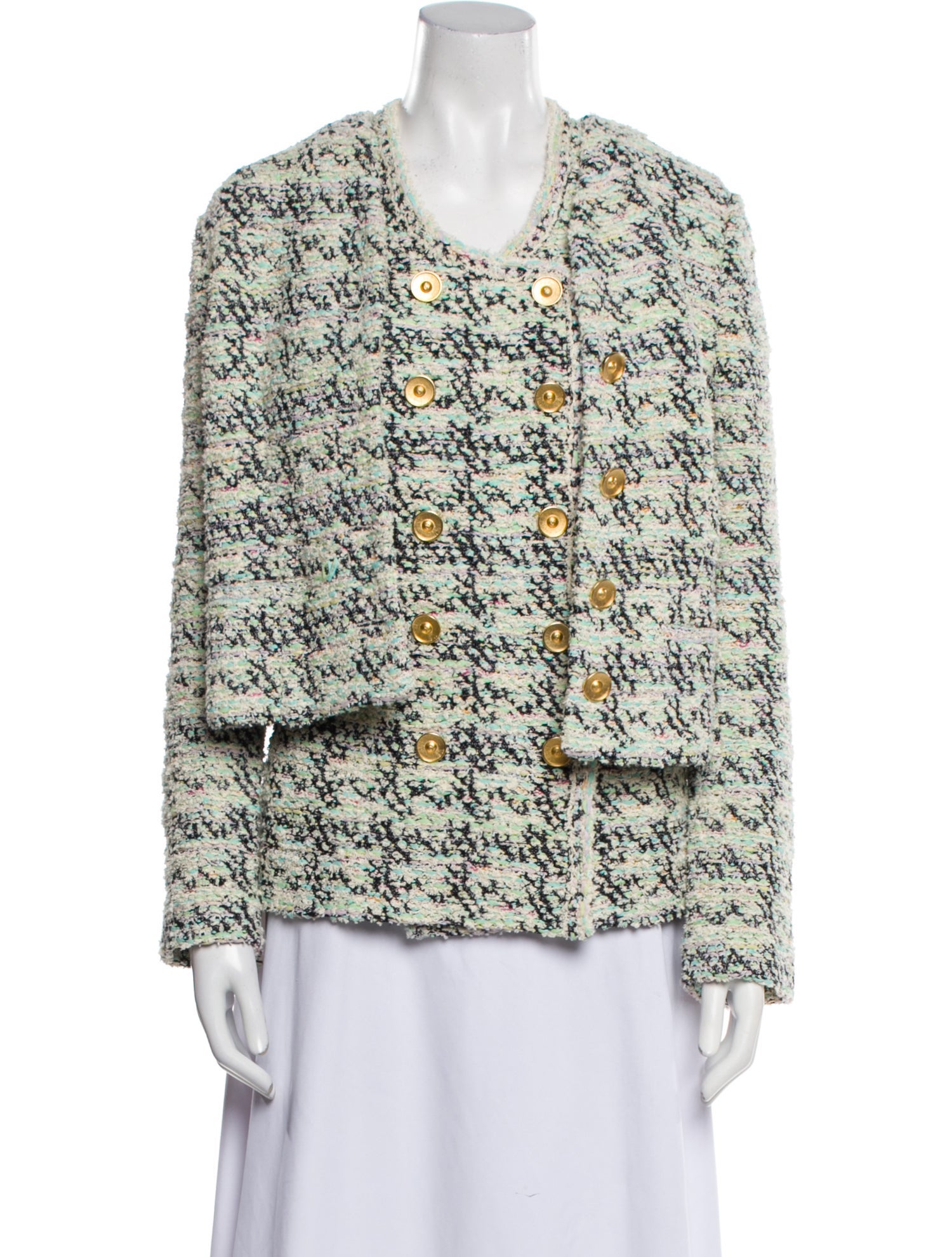 St. John Tweed Pattern Raw-Edge Trim Dress Set