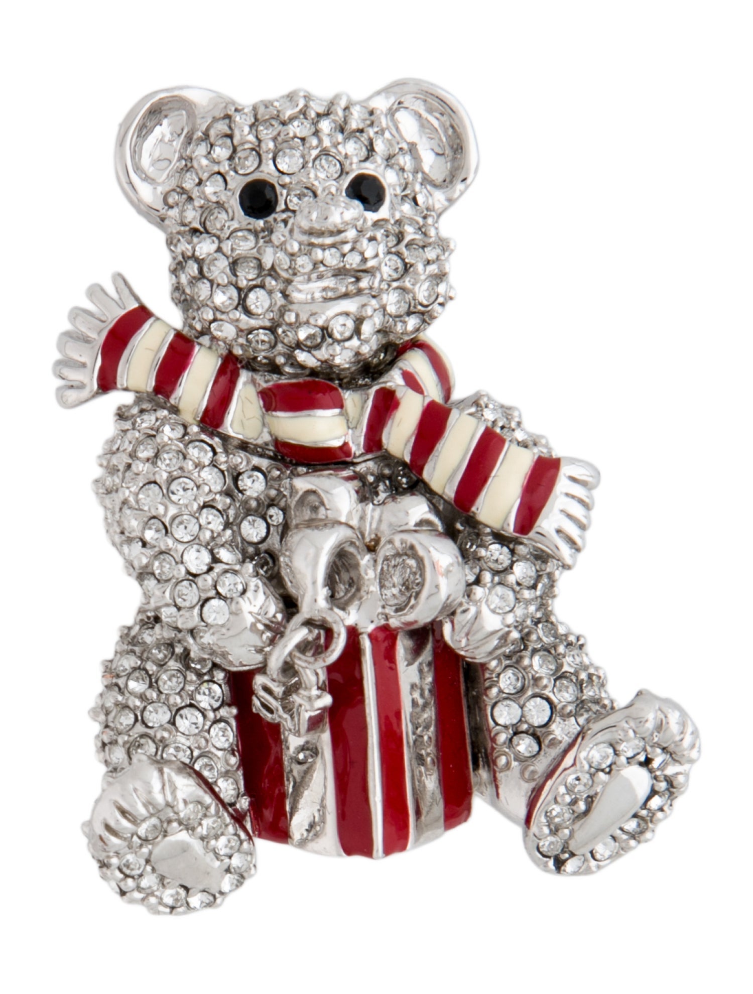 St. John Crystal & Enamel Christmas Bear Brooch Pin