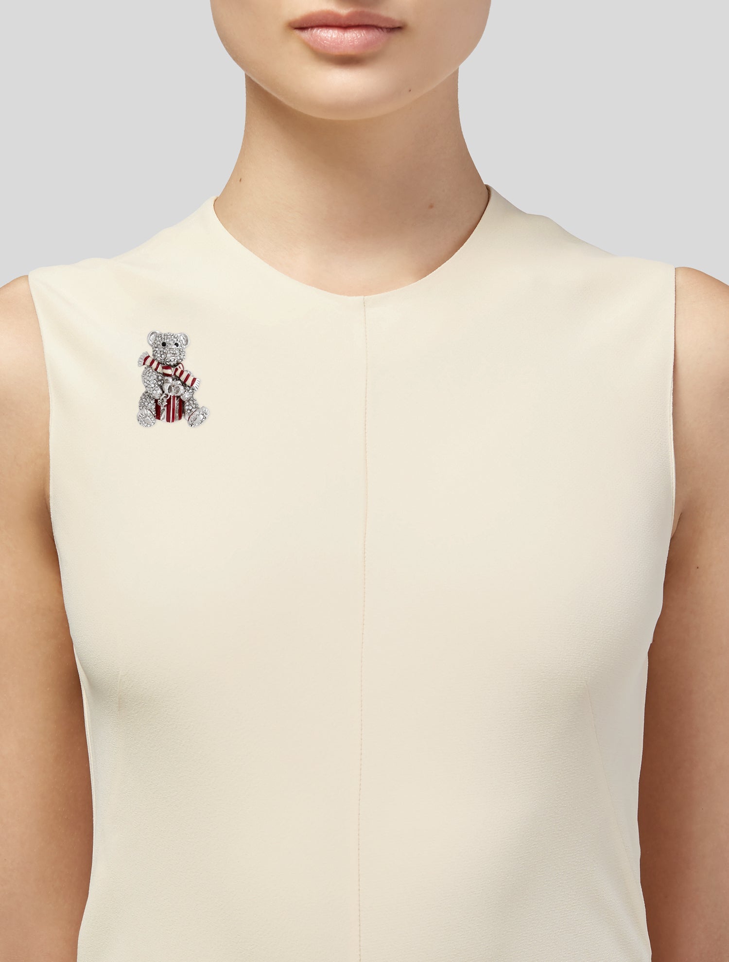 St. John Crystal & Enamel Christmas Bear Brooch Pin