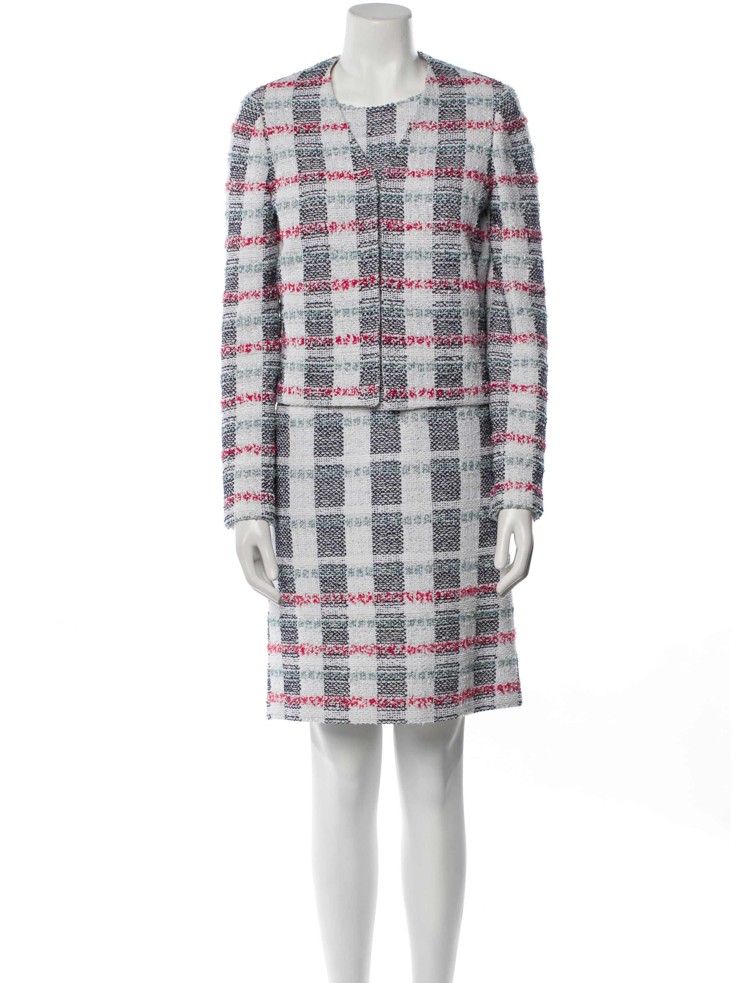 St. John Tweed Pattern Embroidered Accent Dress Set