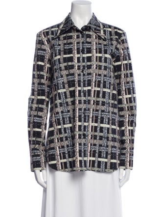 St. John Printed Long Sleeve Button-Up Top