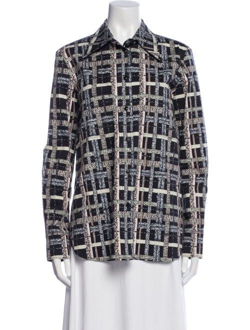 St. John Printed Long Sleeve Button-Up Top