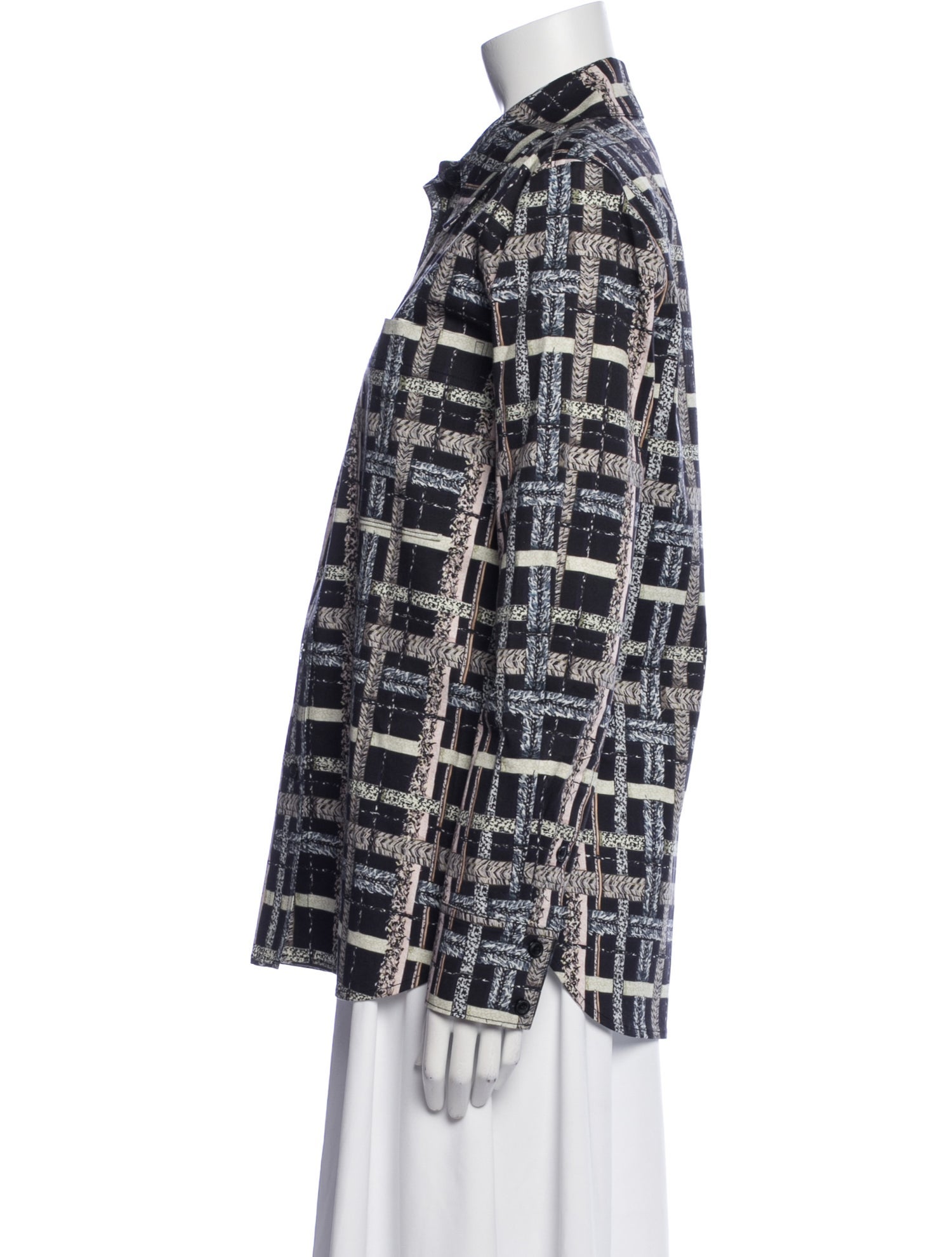 St. John Printed Long Sleeve Button-Up Top