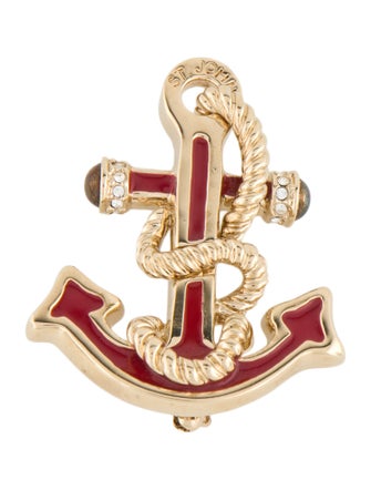 St. John Crystal & Enamel Anchor Brooch Pin