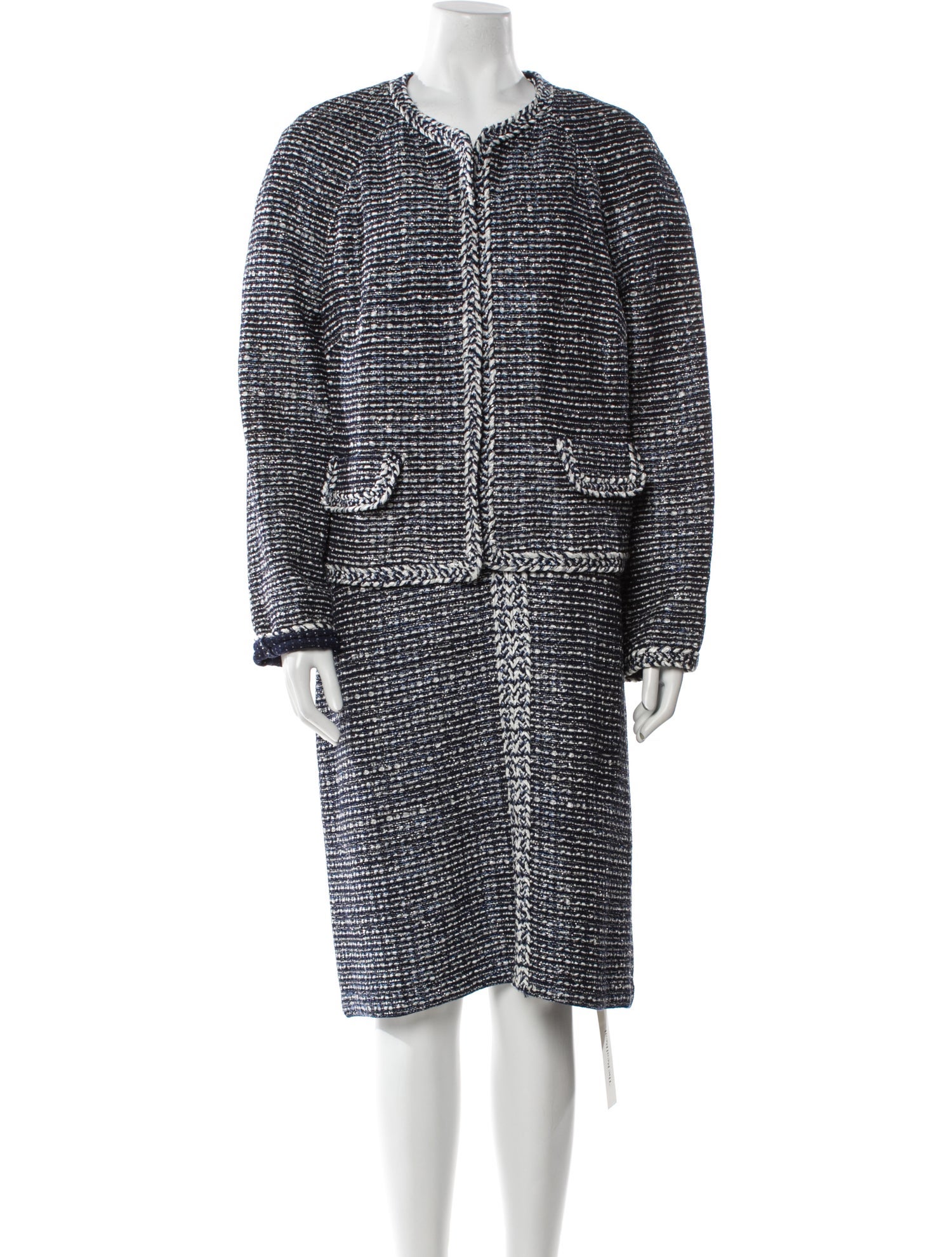 St. John Tweed Pattern Embroidered Accent Dress Set