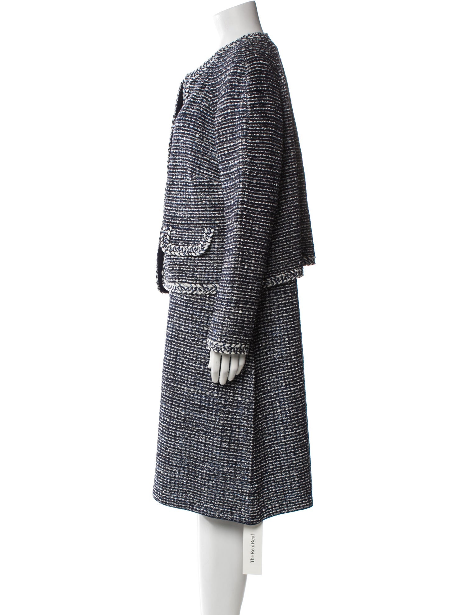 St. John Tweed Pattern Embroidered Accent Dress Set