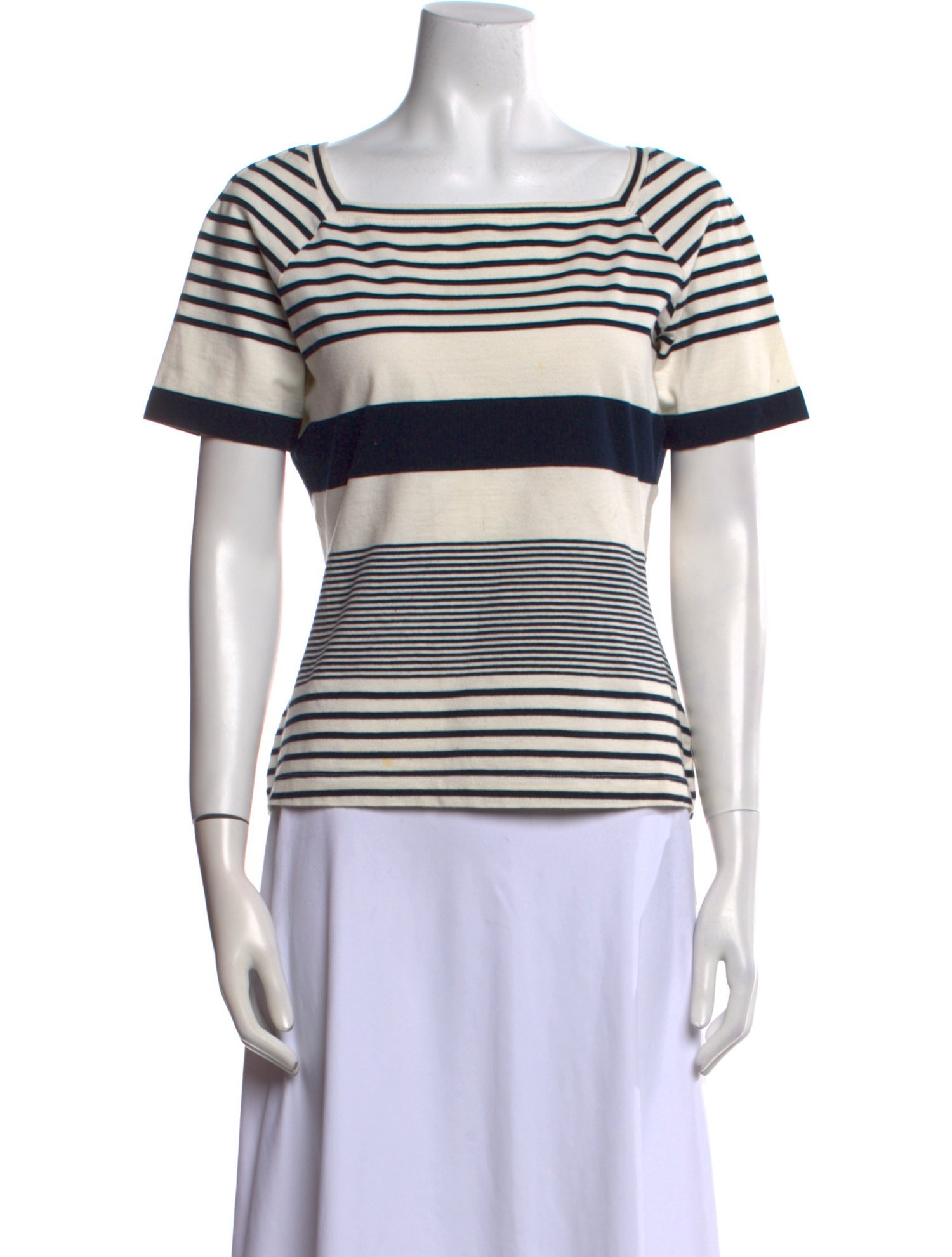 St. John Striped Square Neckline T-Shirt
