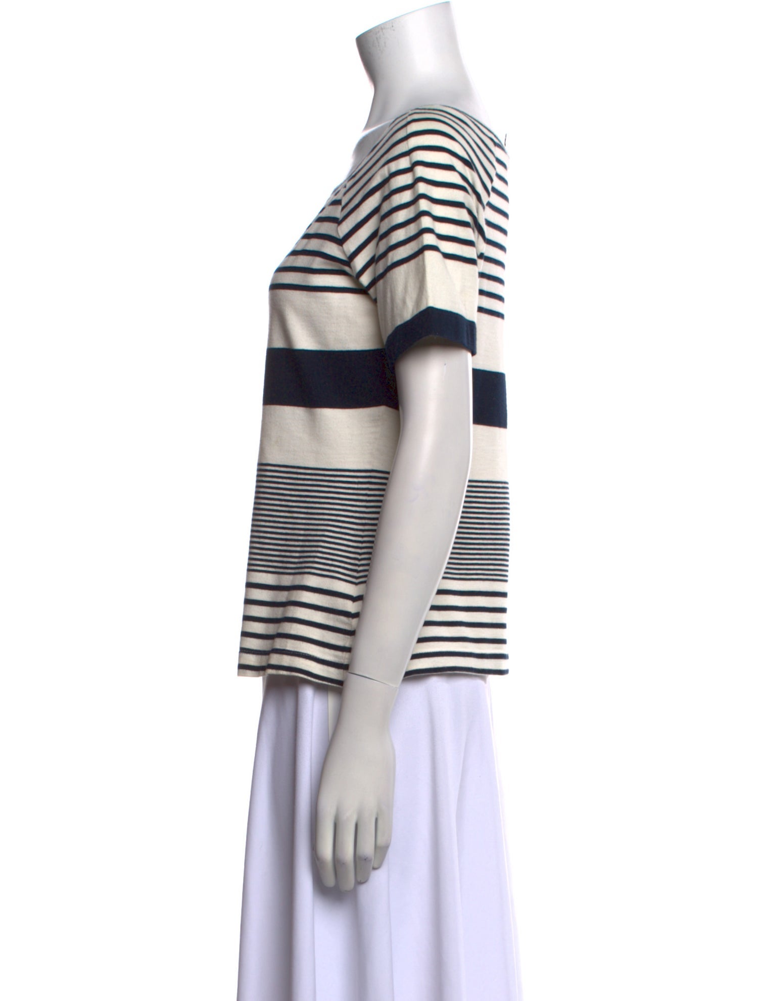 St. John Striped Square Neckline T-Shirt