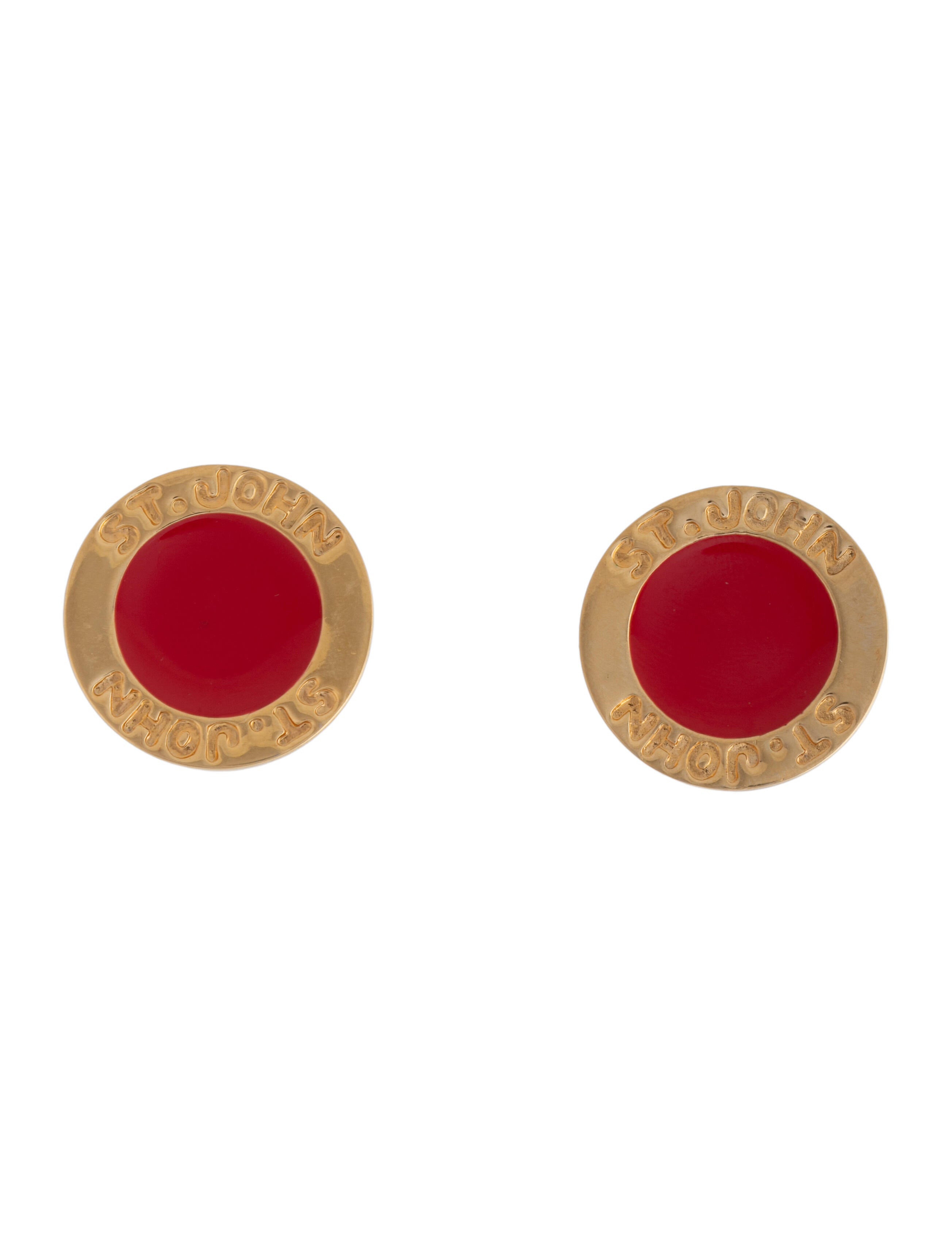 St. John Vintage Enamel Logo Clip-On Earrings